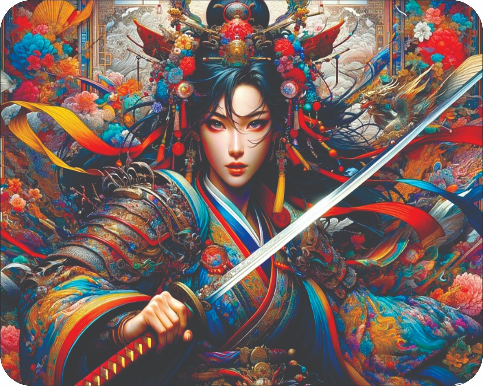 Japanese Samurai Female Warrior Art Mouse Pad    7 3/4  x 9"