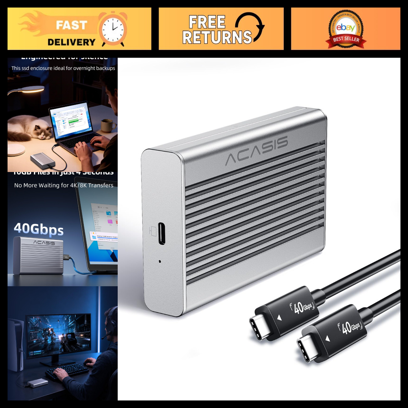 40Gbps M.2 NVMe SSD Enclosure - Aluminum Heat Dissipation, Fast Data Transfer