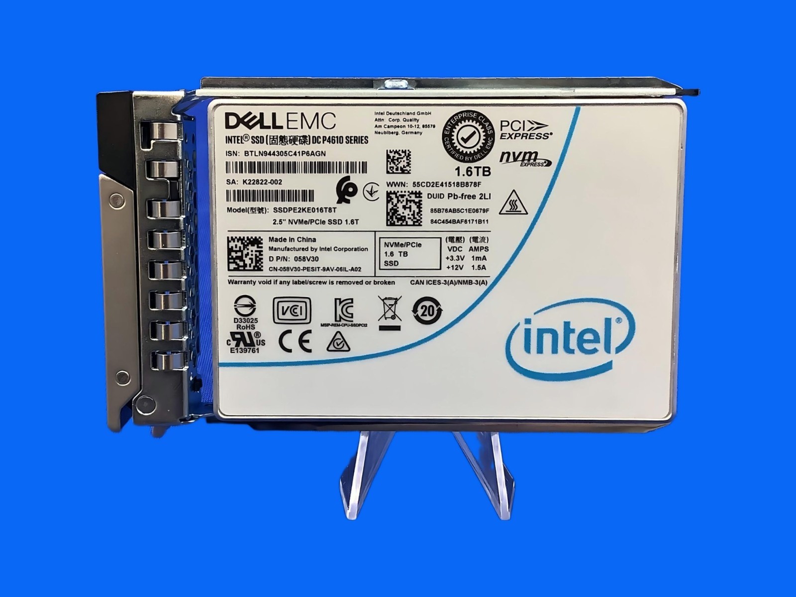58V30 DELL EMC DC P4610 SERIES 1.6TB 2.5IN NVMe/PCIe SSD 058V30 SSDPE2KE016T8T