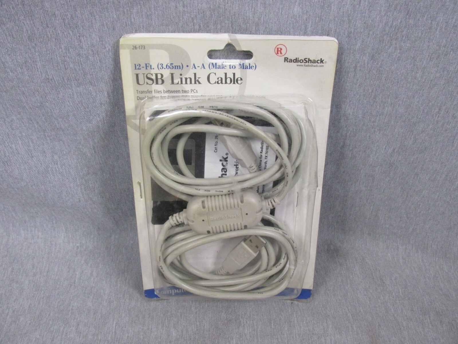 RADIO SHACK USB 12 FOOT LINK CABLE MALE TO MALE NEW