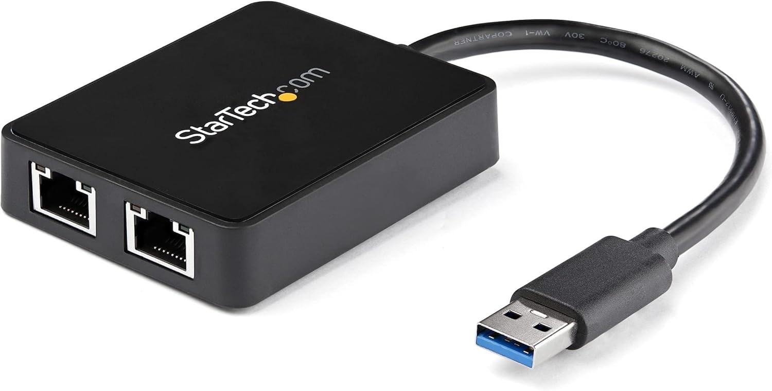  USB 3.0 to Dual Port Gigabit Ethernet Adapter NIC with USB Port (US