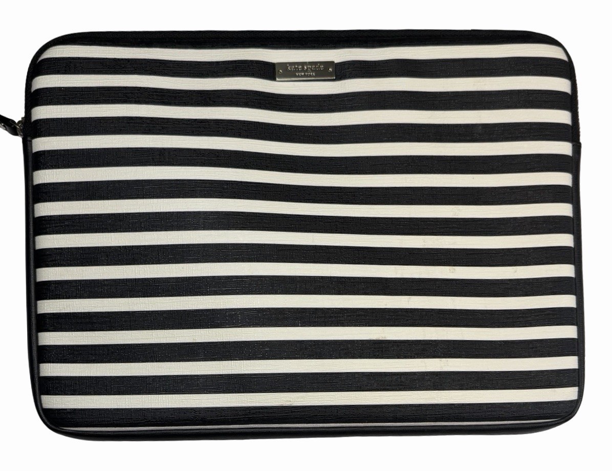 Kate Spade Laptop Sleeve 13" Black White Stripe Padded Zip Case