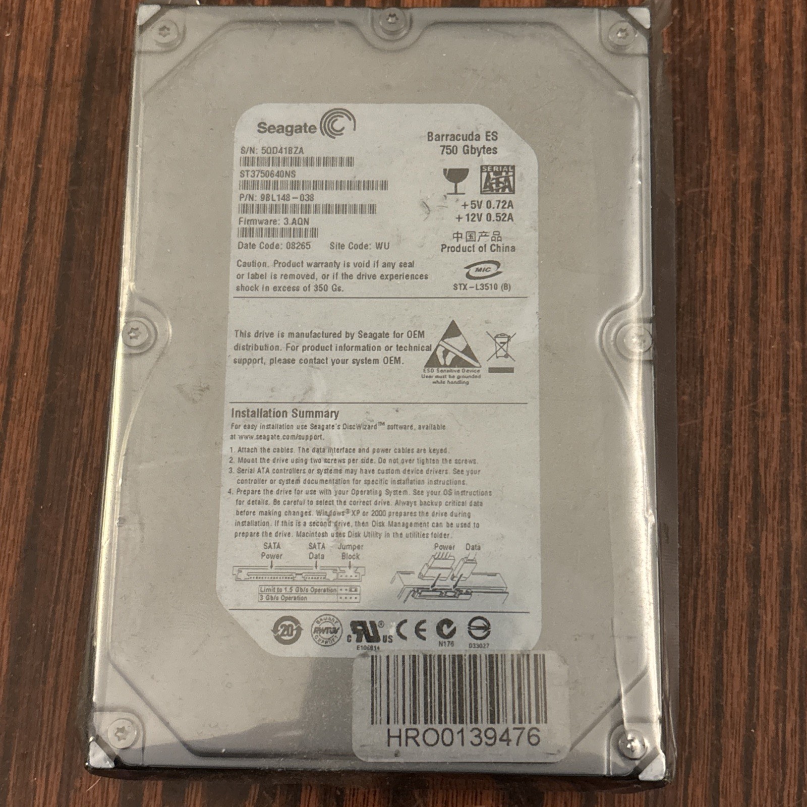 New Seagate ST3750640NS 9BL148-038 FW:3.AQN WU 750gb 3.5" Sata HDD