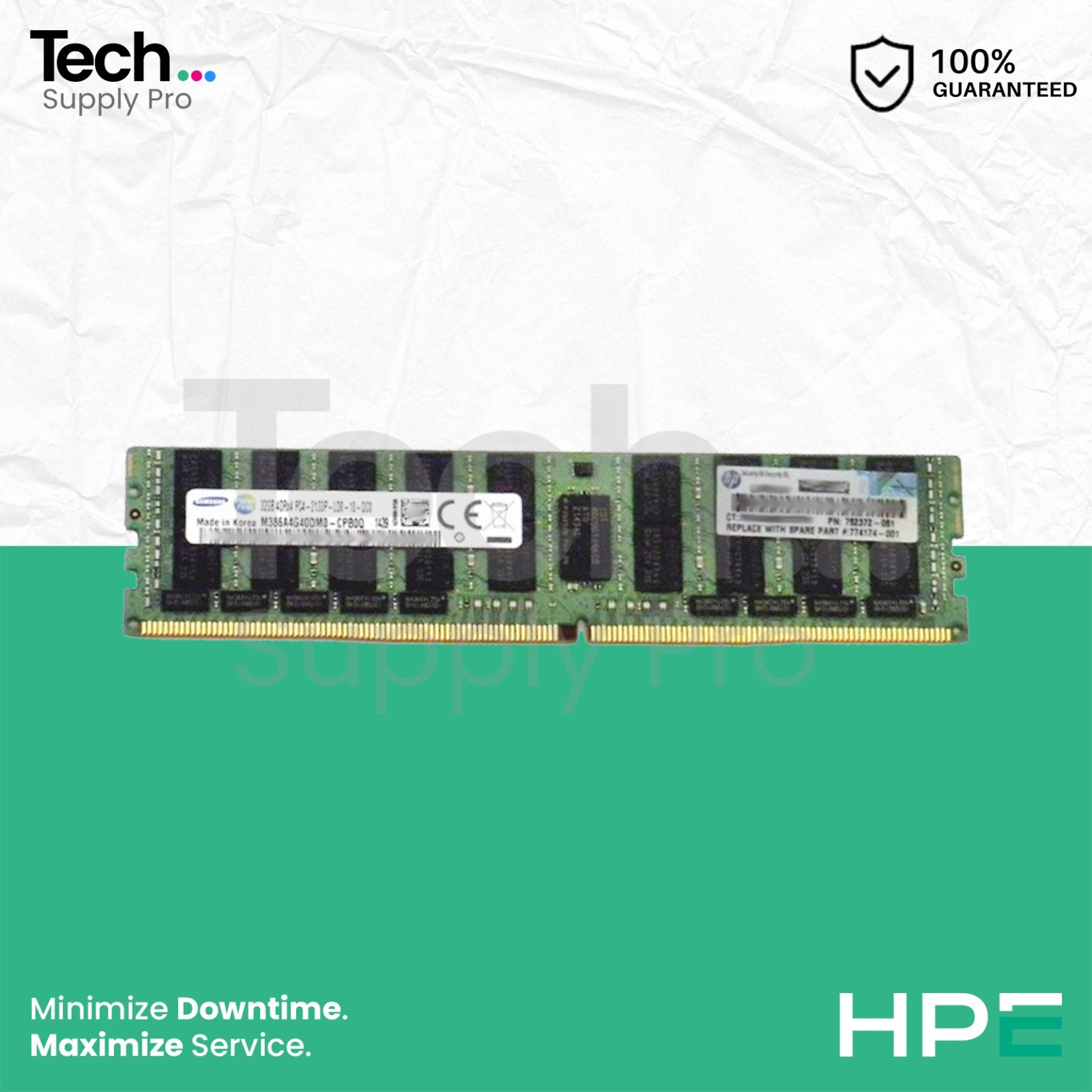 726722-B21 HPE 32GB PC4-17000 DDR4-2133MHz ECC 4Rx4 1.2V LRDIMM Memory 752372-08