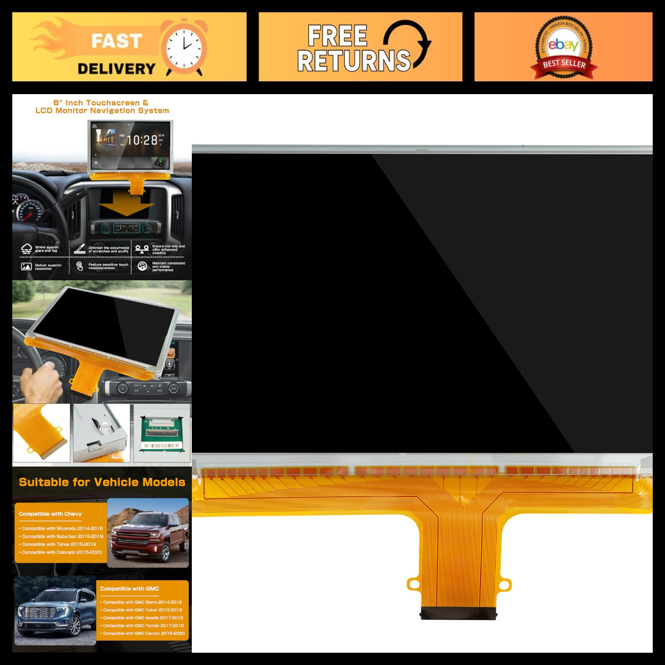 8" Touchscreen LCD Navigation Monitor for Chevy Silverado Tahoe GMC 2015-2018