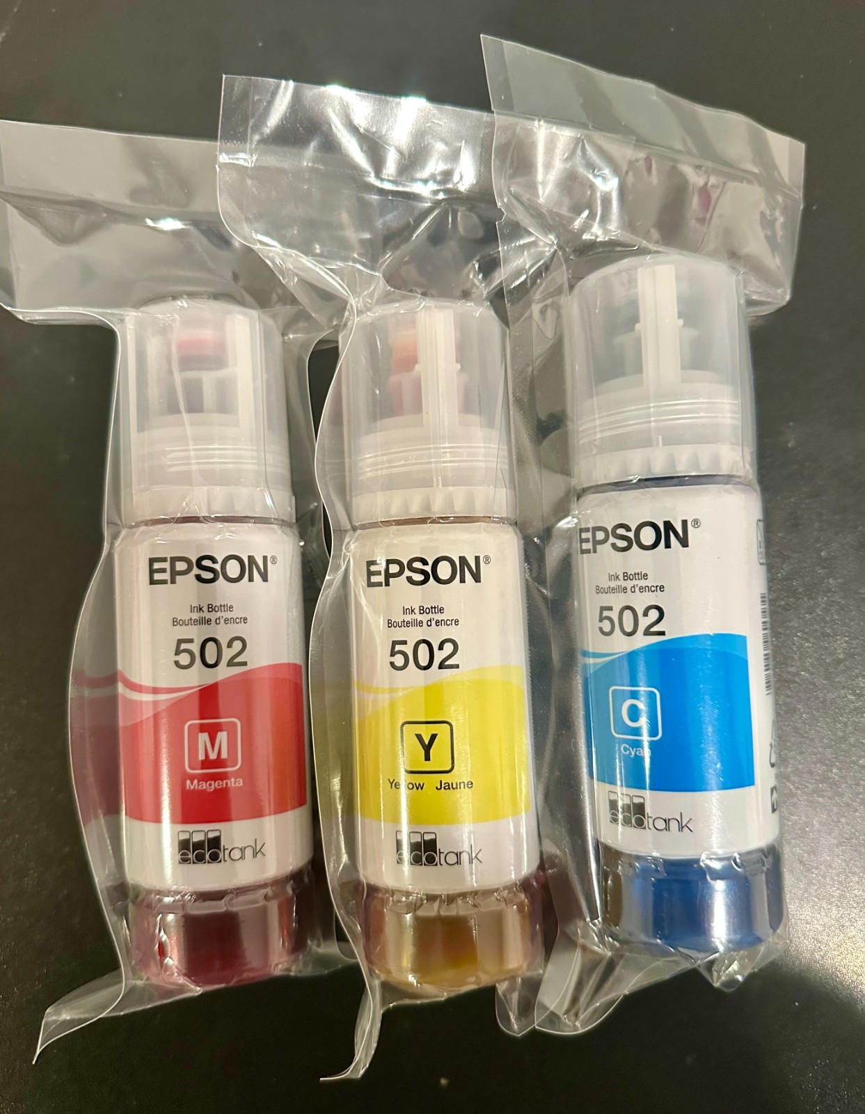 Genuine Epson 502 Ink Bottle Magenta, Yellow, Cyan (BB: 06/2025) *NEW/SEALED*