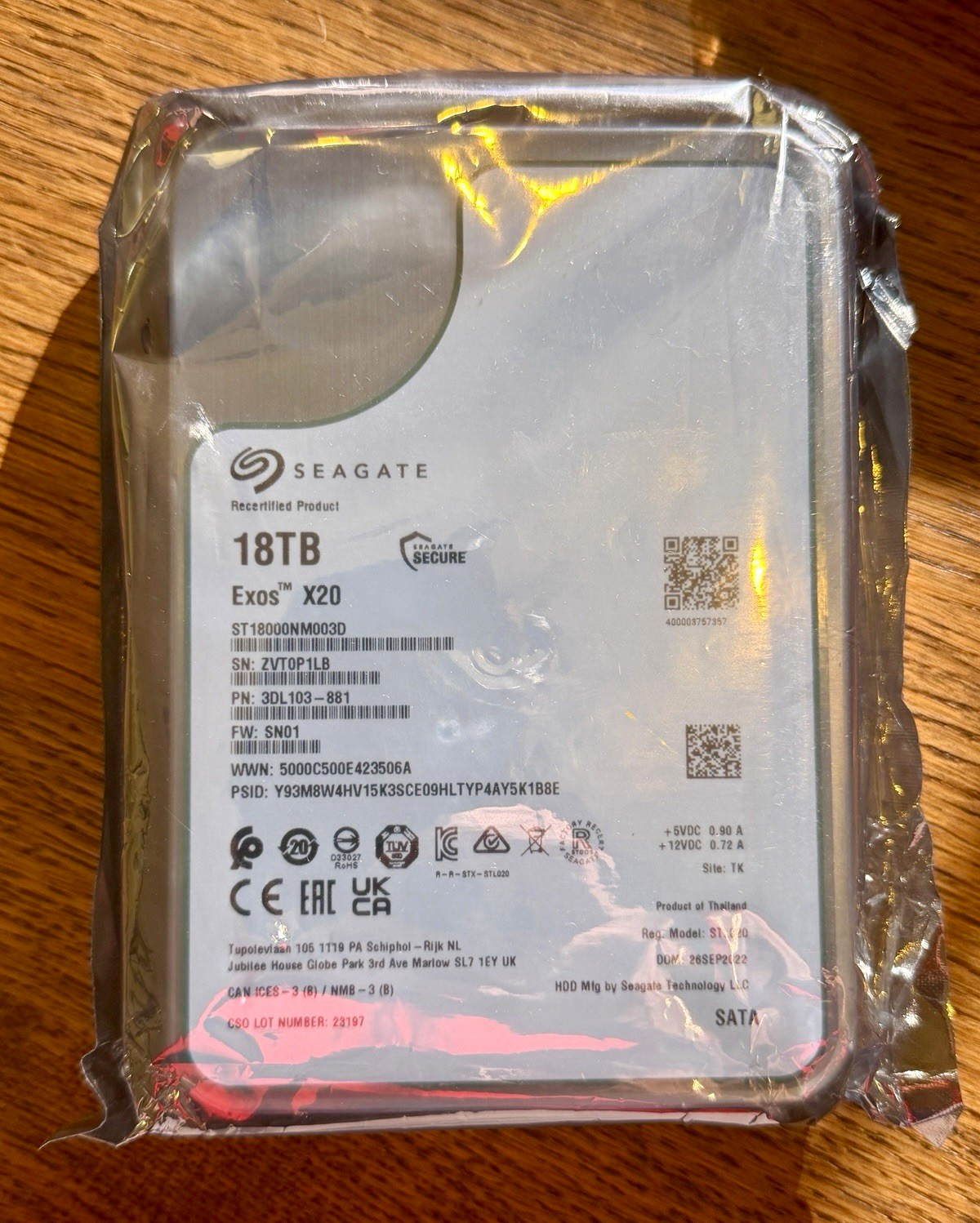 Seagate Exos X20 18TB SATA Enterprise HDD ST18000NM003D Factory Recertified Seal
