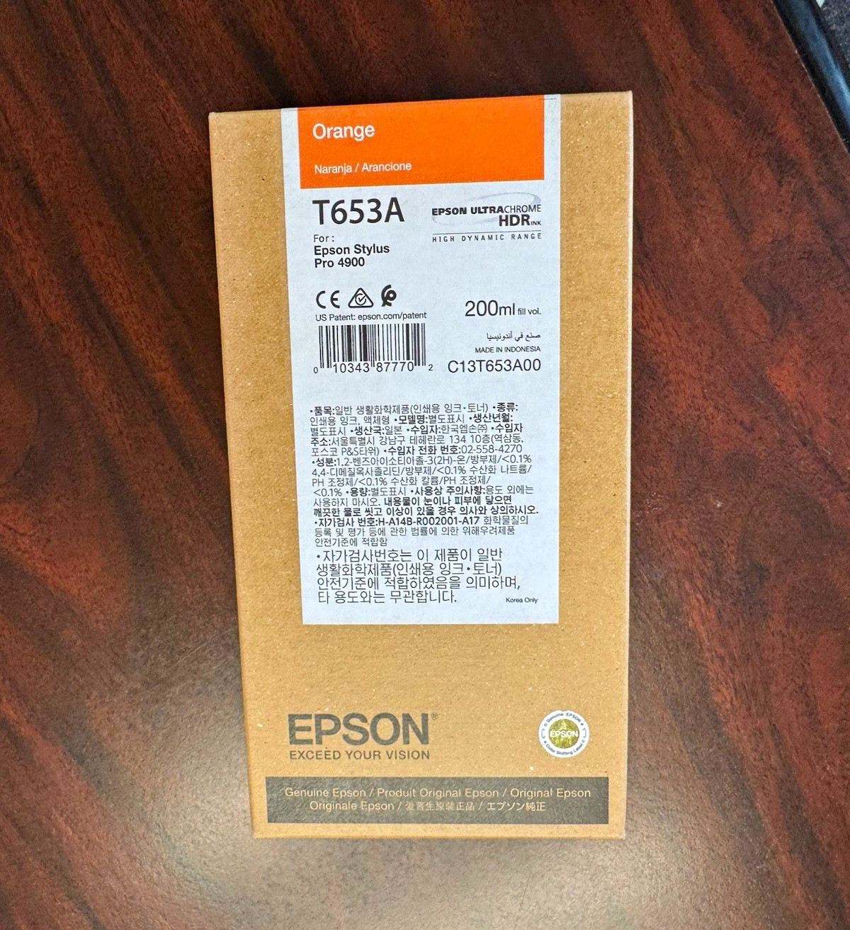 Epson Genuine/Original T653A Orange Ink Cartridge for Stylus Pro 4900 200ml