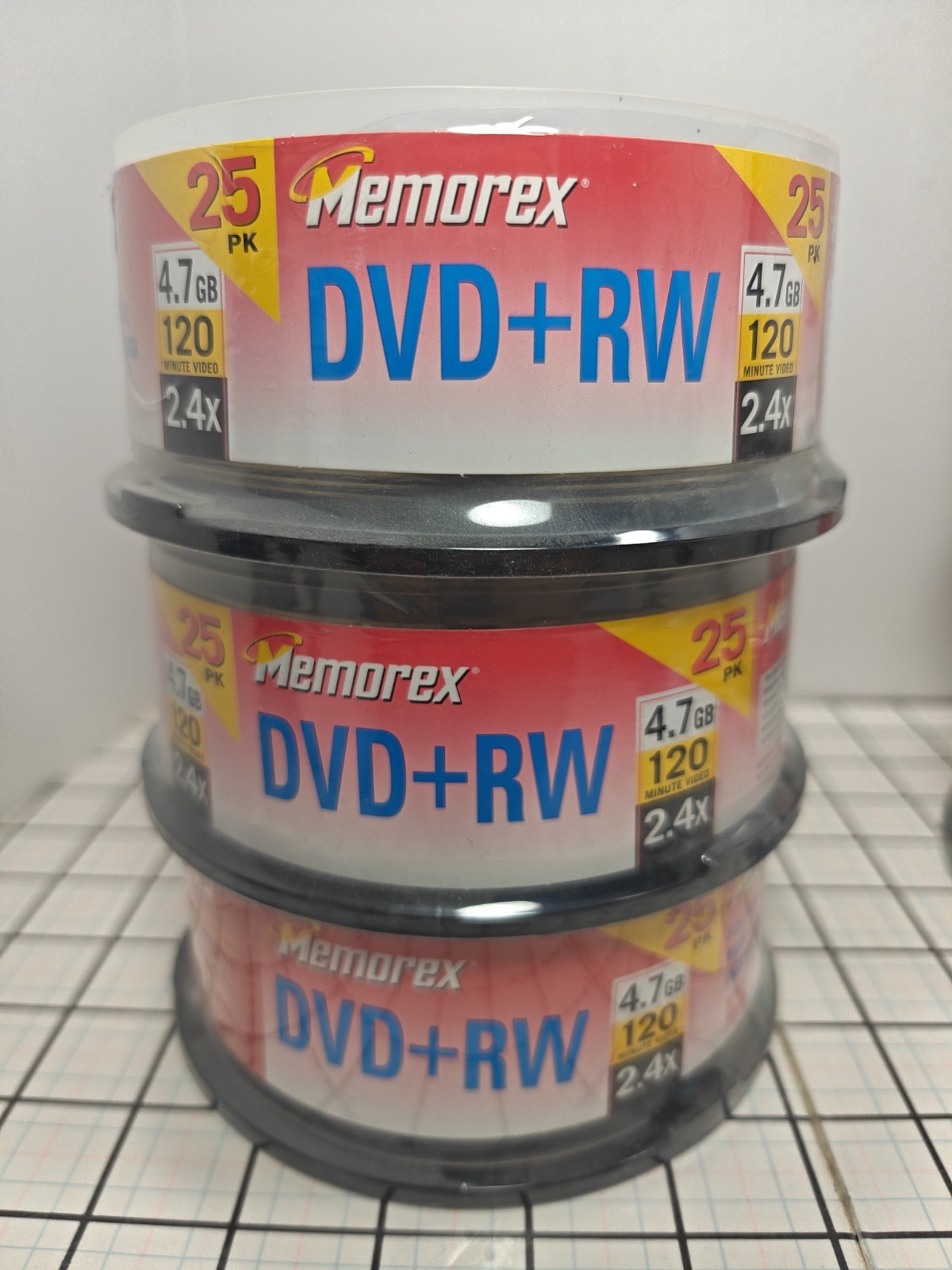 Lot 3 MEMOREX DVD+RW 25 PACK BLANK REWRITEABLE 4.7 GB Discs - 75 Discs Total