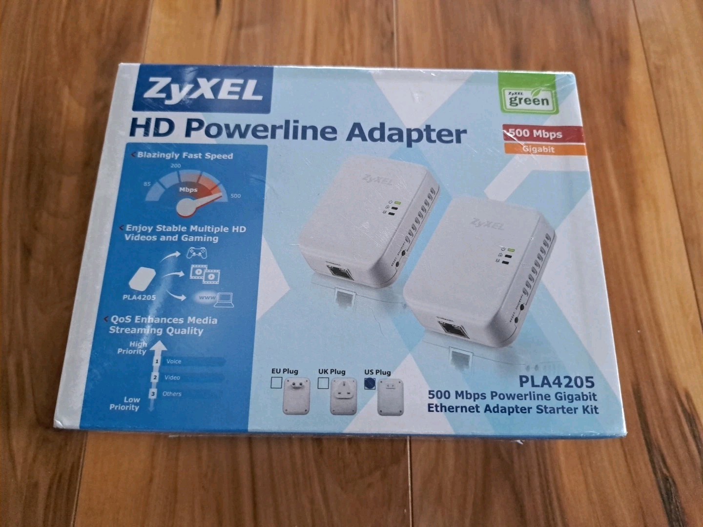 New ZyXEL HD Powerline Adapter #PLA4205 500Mbps Ethernwt Starter Kit Sealed