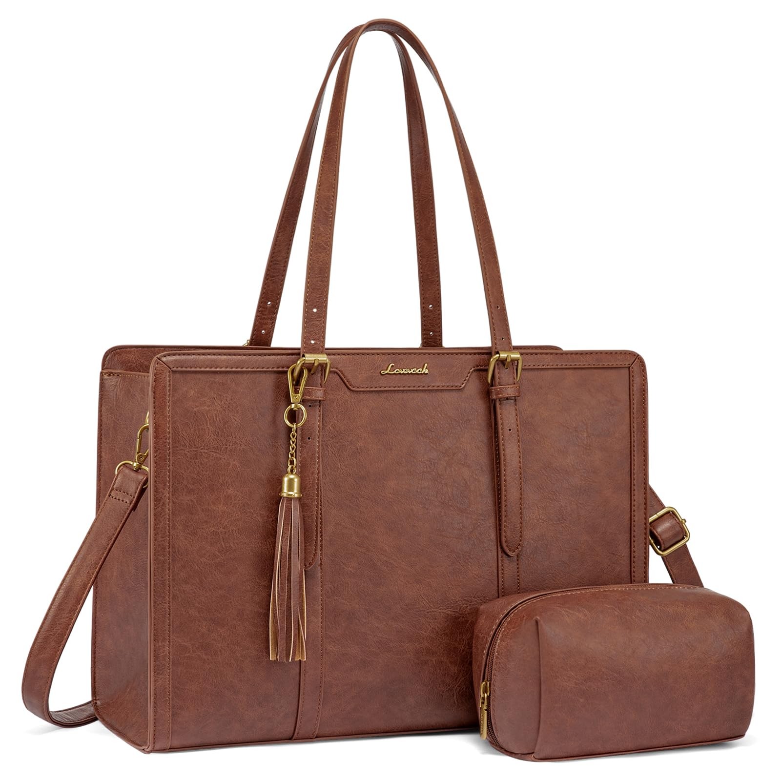 LOVEVOOK Laptop Tote Bag for Women,15.6 Inch Vintage Work 15.6 inch, Brown 
