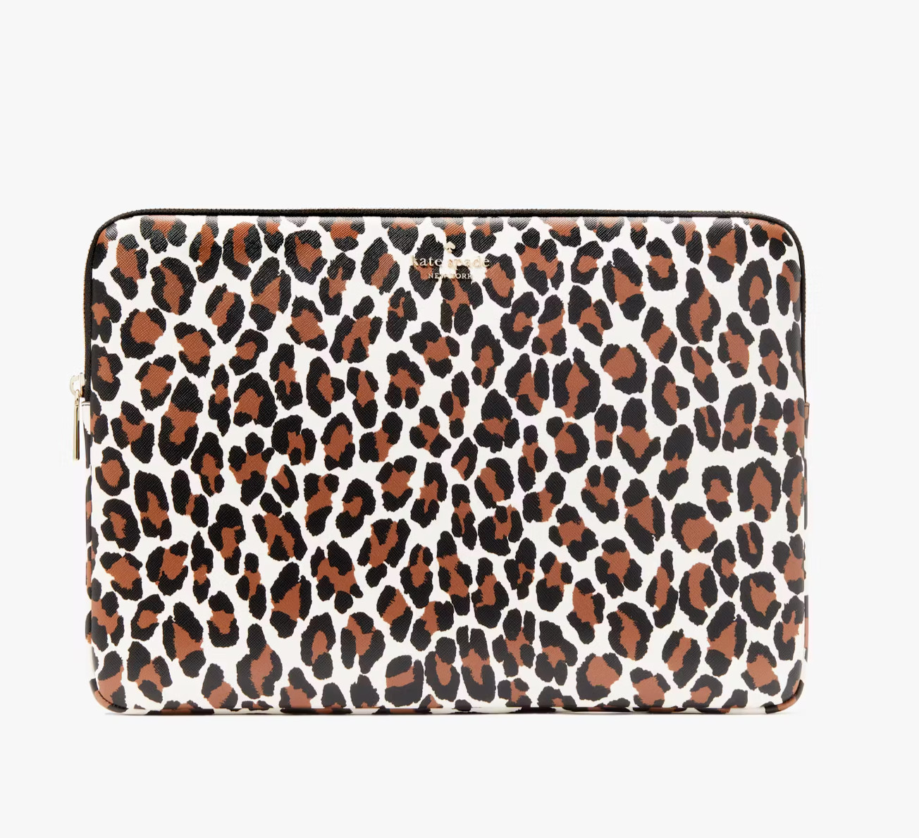 Kate Spade Madison Spotted Leopard Universal Size Laptop Sleeve, brown, cream,