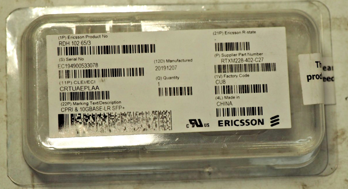 ERICSSON RDH 102 65/3 RTXM228-402-C27 CPRI & 10GBASE-LR SFP+ Optical Transceiver