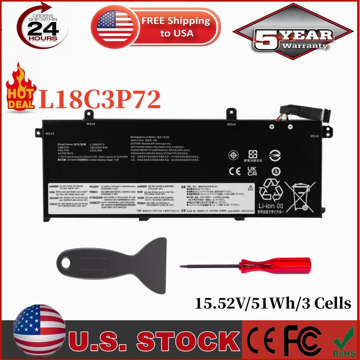 🔥LOT L18C3P71 L18L3P73 L18C3P72 Battery for Lenovo ThinkPad T490 T495 P43S P14S