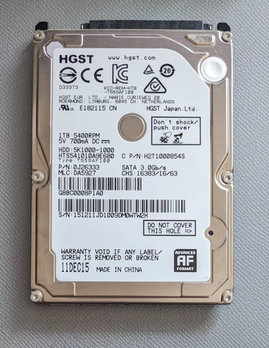 Used/Working 2.5-inch HDD Normal result HGST HTS541010A9E680 [1TB 9.5mm]: 1000.