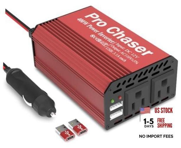 400W Car Power Inverter 12V DC to 110V AC Car Truck RV Inverter 6.2A Dual Red