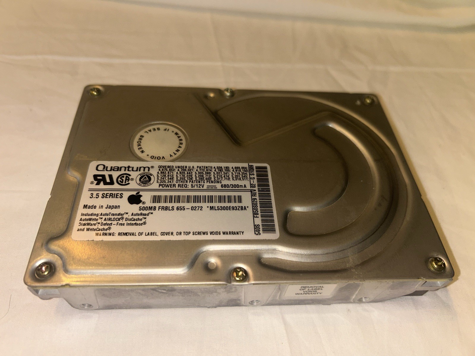 Vintage apple Hard drive 500MB FRBLS 655-0272 Quantum 3.5 series Macintosh