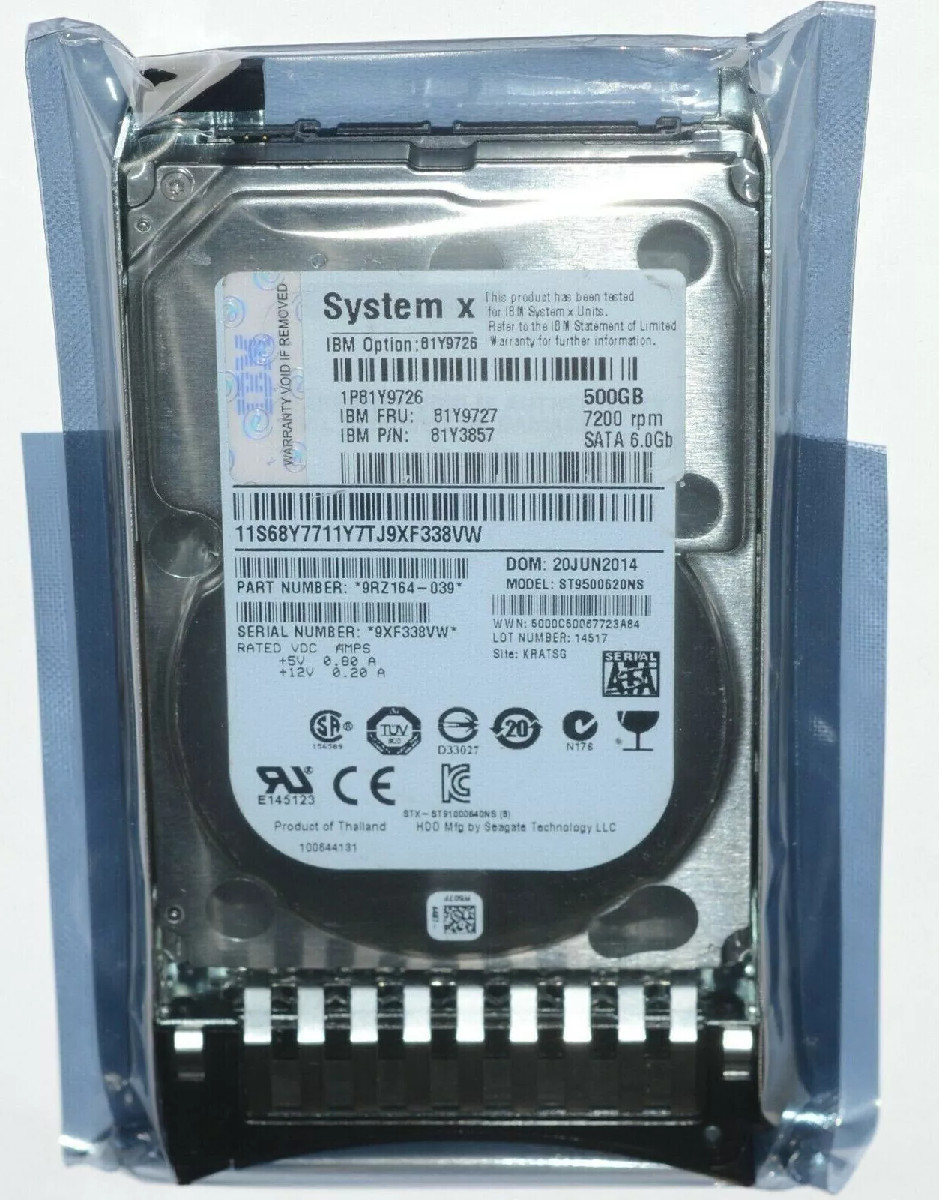 NEW IBM 81Y9727 81Y9726 81Y3857 500GB 7.2K 6G SFF 2.5" SATA NL HARD DRIVE