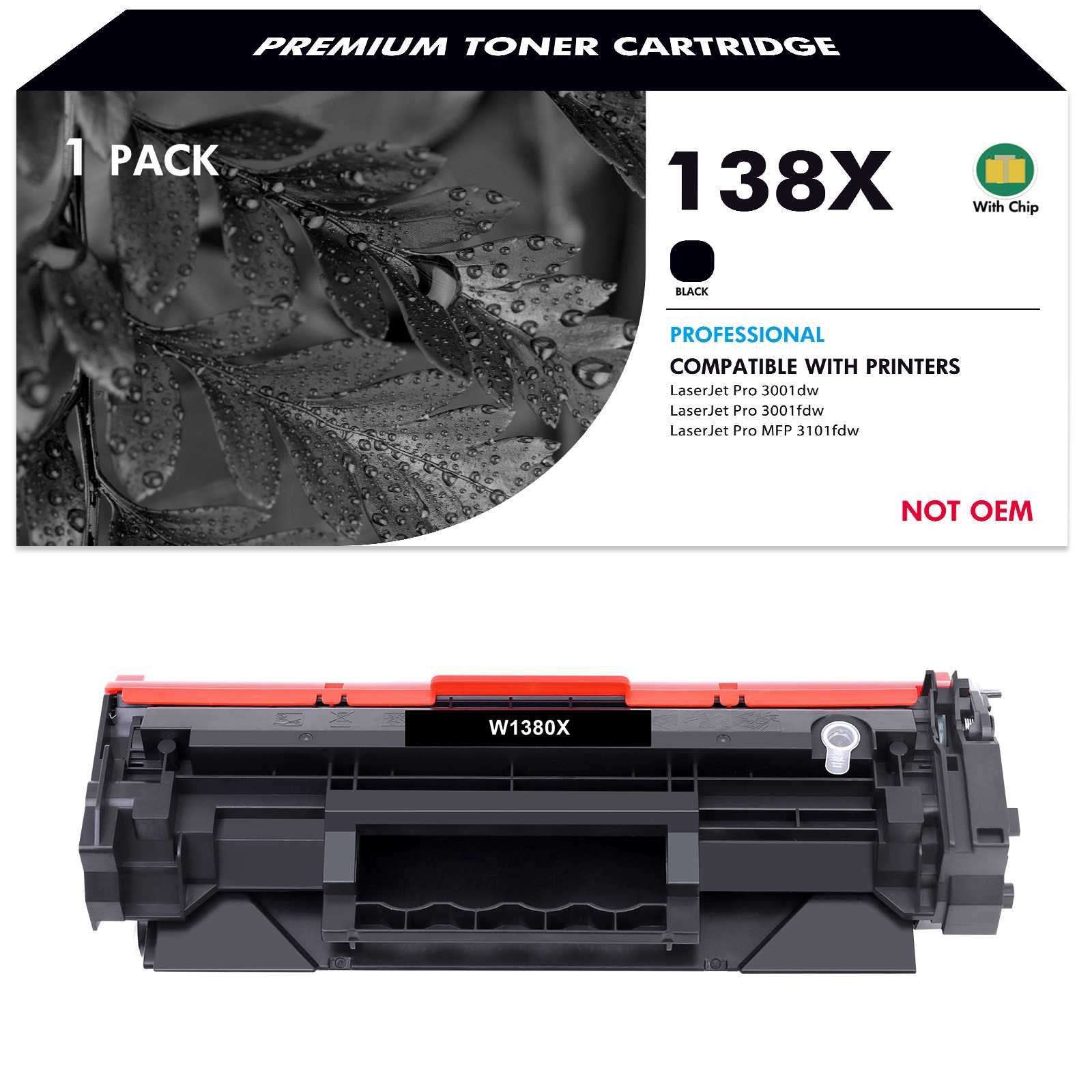 1PK 138X W1380X Black Toner Cartridge (with Chip) for HP Pro 3001fdw MFP 3101fdw