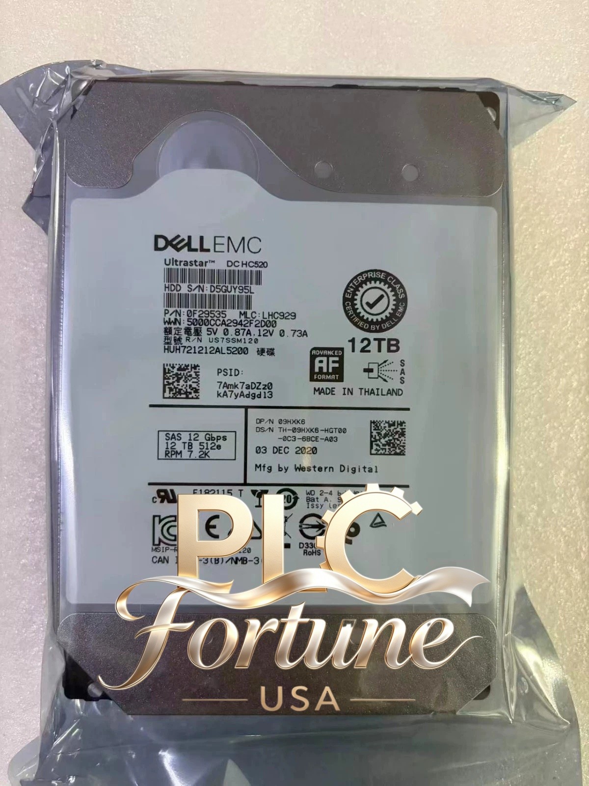 New DELL 09HXK6  9HXK6 HUH721212AL5200 HGST 12TB 7.2K SAS 12Gb/s 3.5in 512e HDD