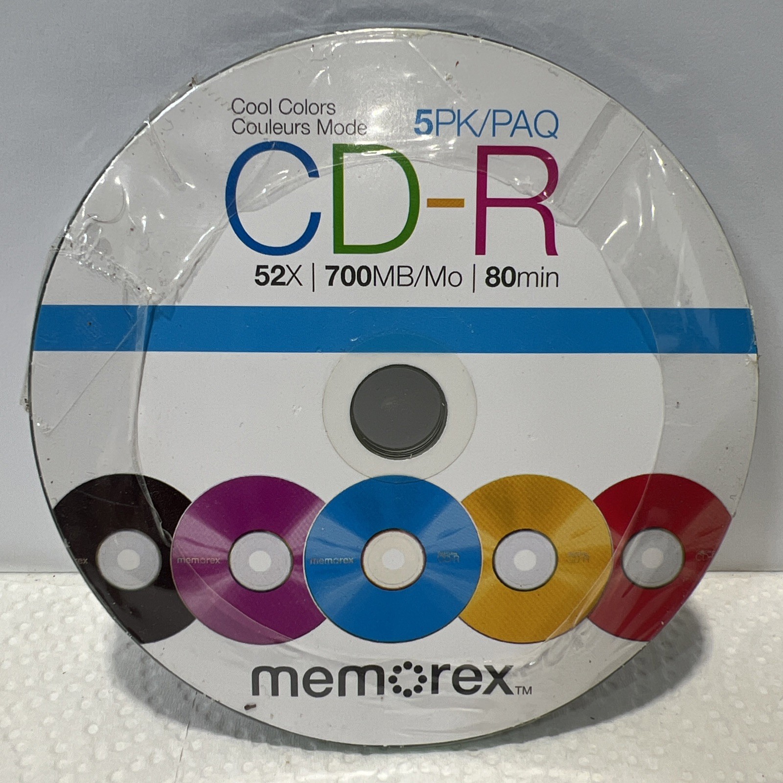 Memorex CD-R 5-Pack Cool Colors 52X 700MB 80 min New in Sealed Pkg B5