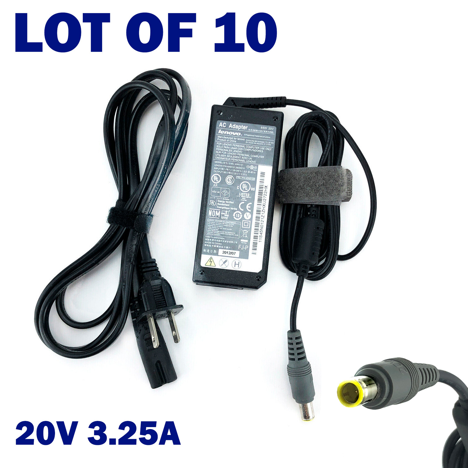 Lot of 10 Genuine Lenovo ThinkPad Laptop Adapter Charger 20V 3.25A 65W & Cords