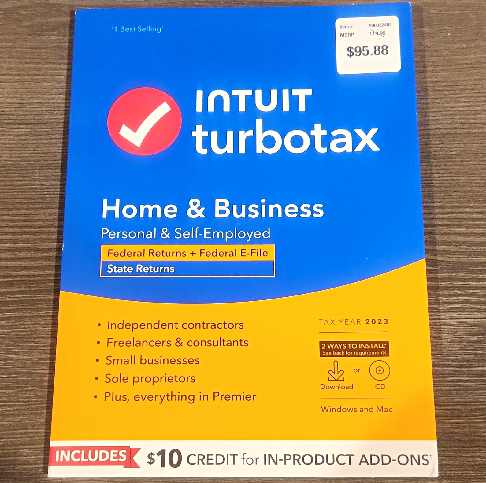 Intuit TurboTax Home & Business 2023 Tax Prep CD for Windows/Mac, English