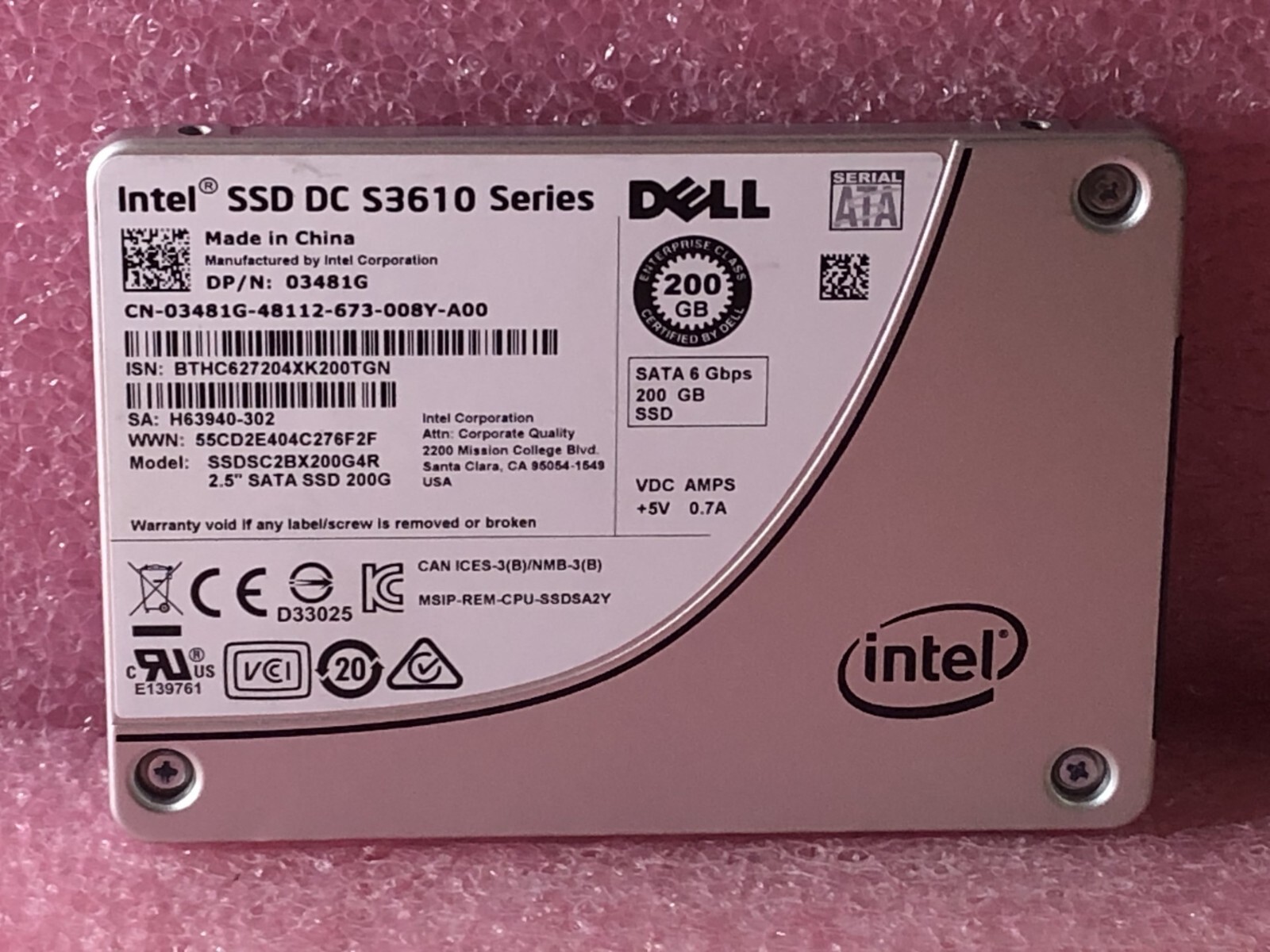 Dell 3481G 200GB 2.5 MLC SATA 6Gbs SSD (90% health and above)