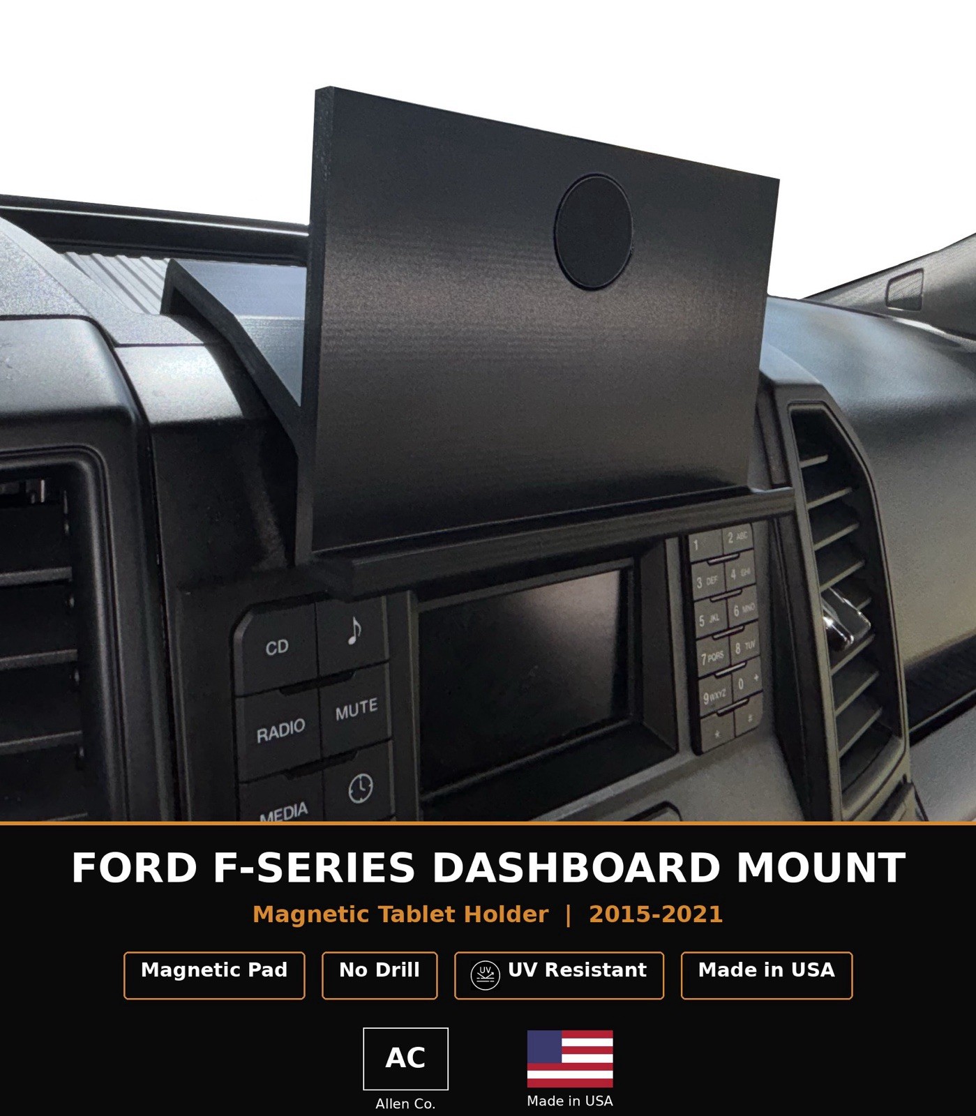 Ford F-150 Dashboard Tablet Mount Magnetic No-Drill 2015-2021 UV Resistant
