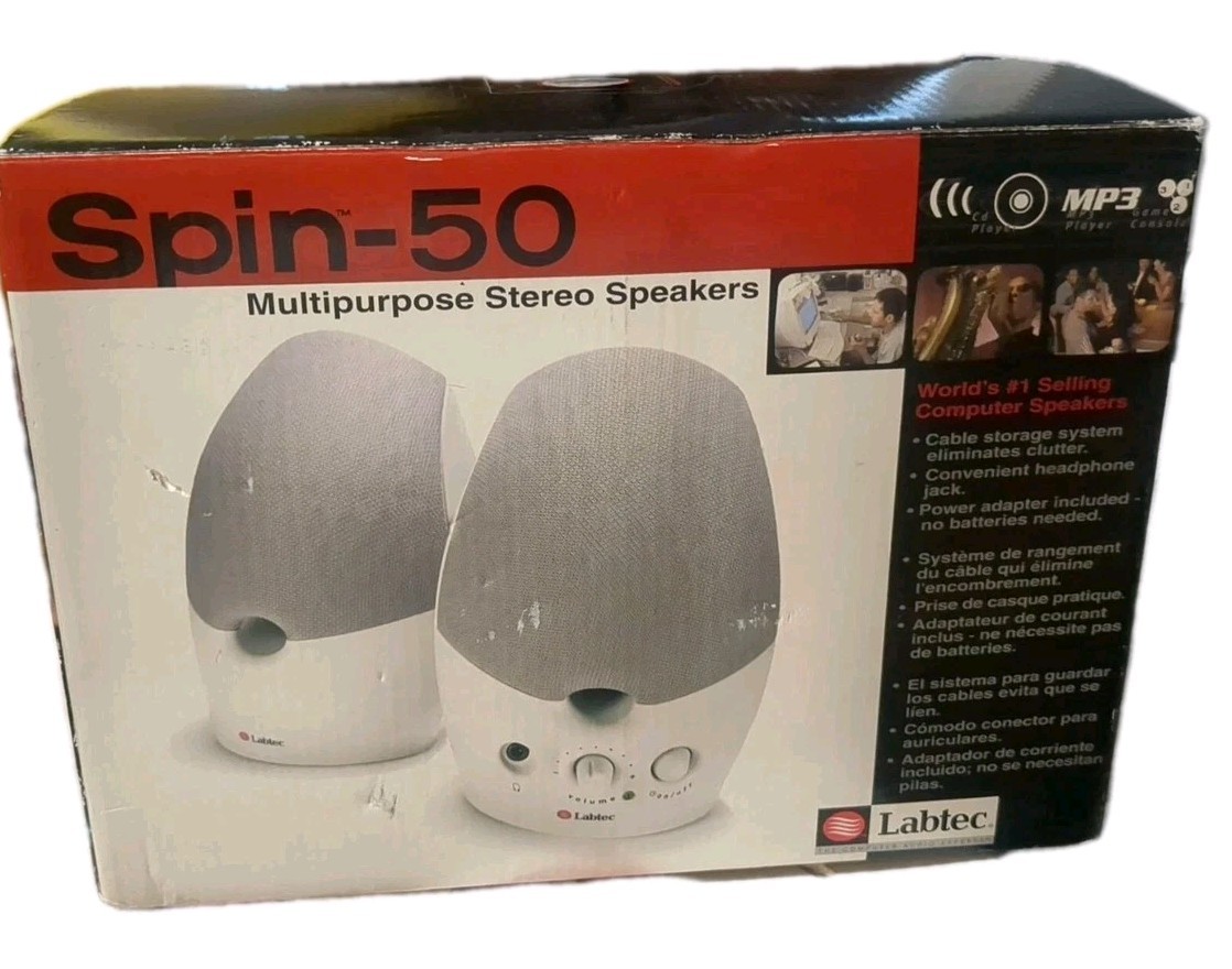 LABTEC SPIN-50 DESKTOP Multipurpose Stereo SPEAKERS  COMPUTER  GAMING-NEW In Box