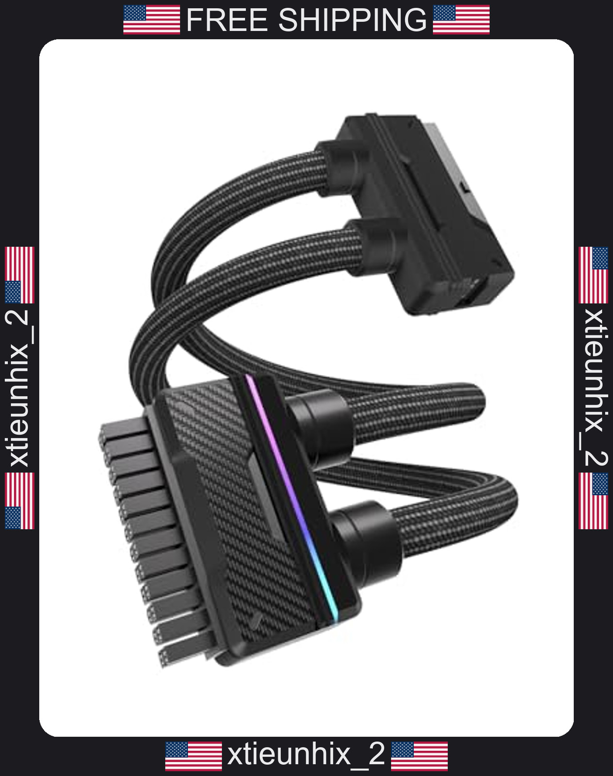 ARGB 24-Pin PC Power Supply Extension Cable, Unified Dual-Tube, Black