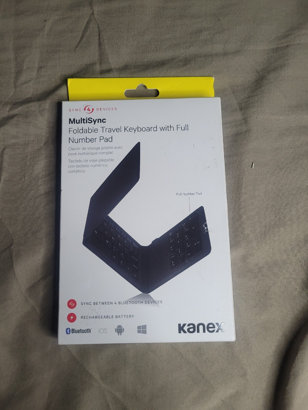 KANEX Multisync Foldable Travel Keyboard w Full Number Pad-Rechargeable, Bluetoo