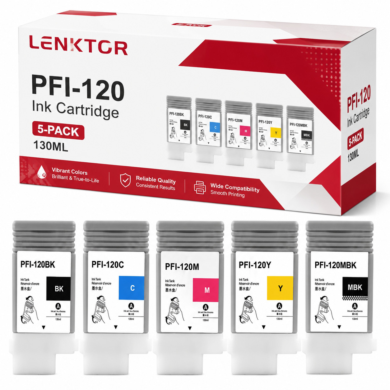 PFI-120 5PK 130ML Ink for TM-200 TM-205 TM-300 TM-305 GP-200 GP-300 imagePROGRAF