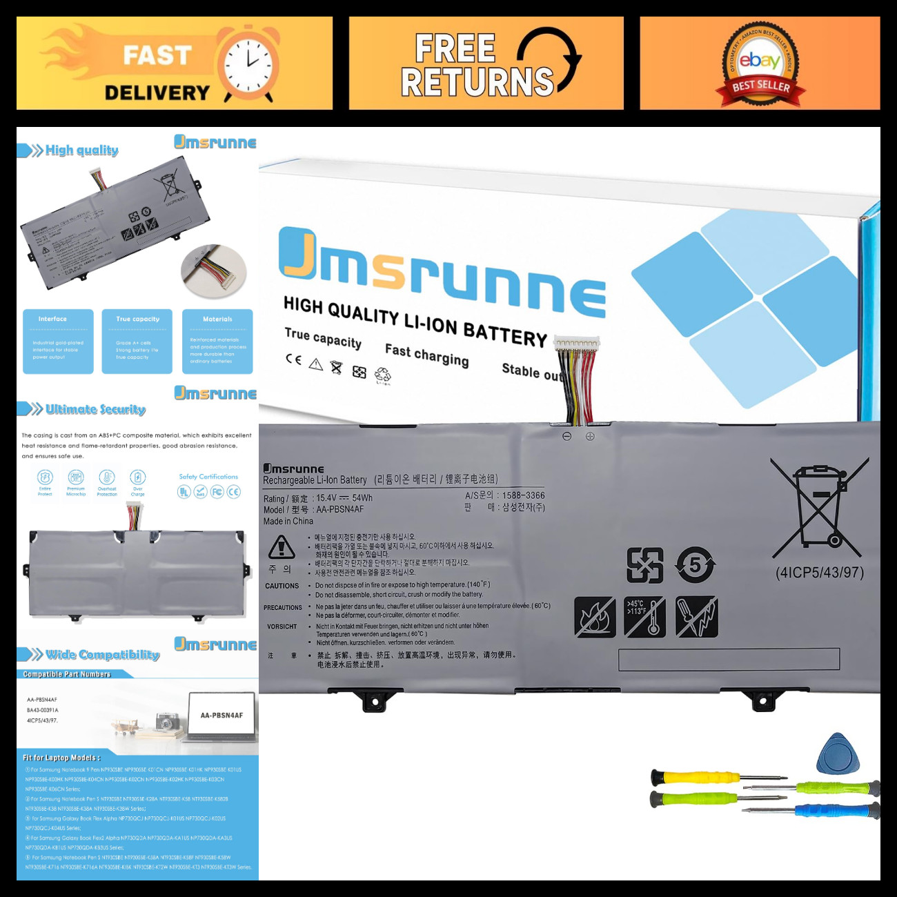 High-Capacity Battery Replacement for Samsung NP930SBE NP730QDA NT930SBE Models