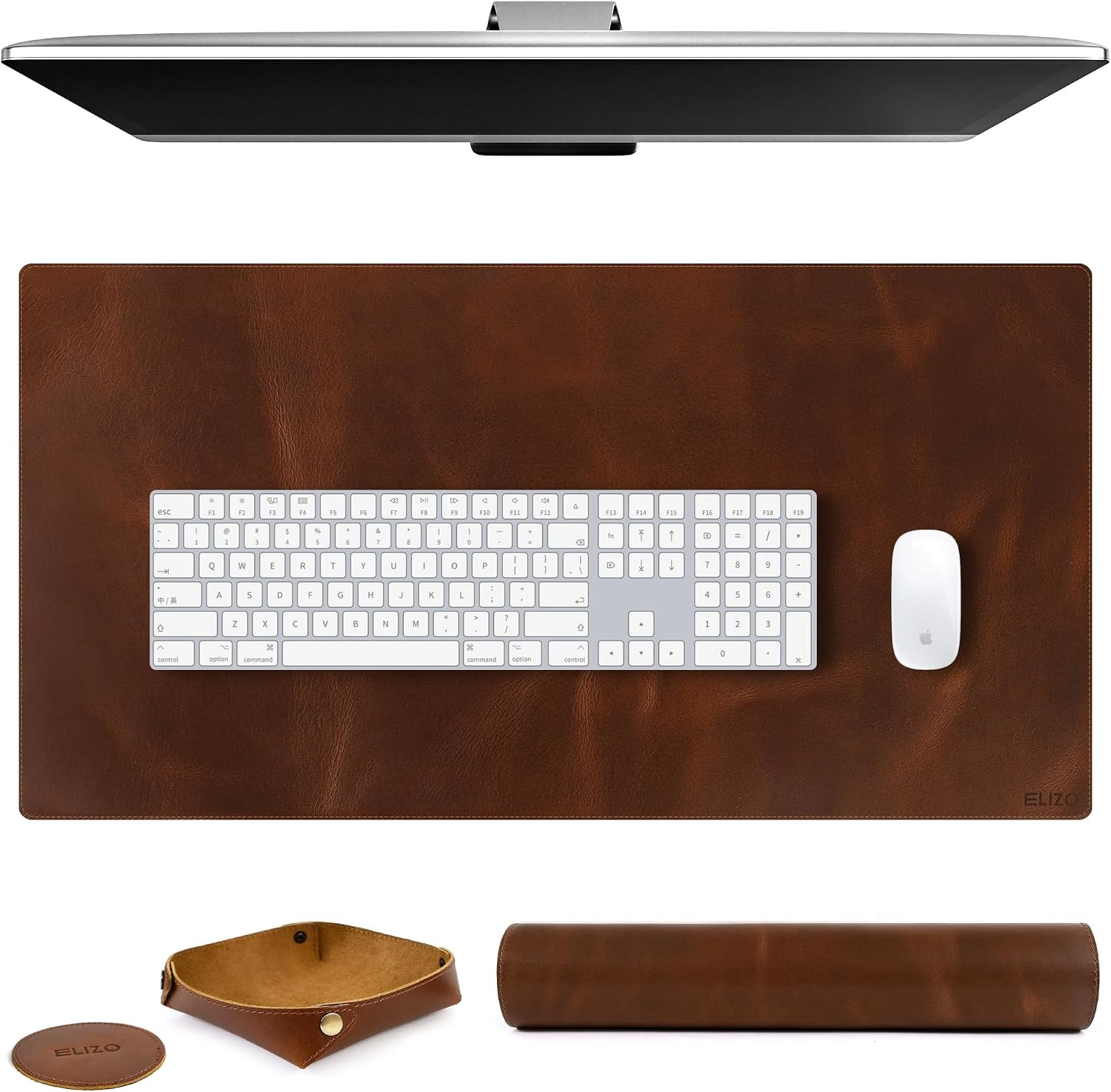 Elizo Real Leather Desk Mat Set (32x16) Large Desk Cover Desk Blotter Protector