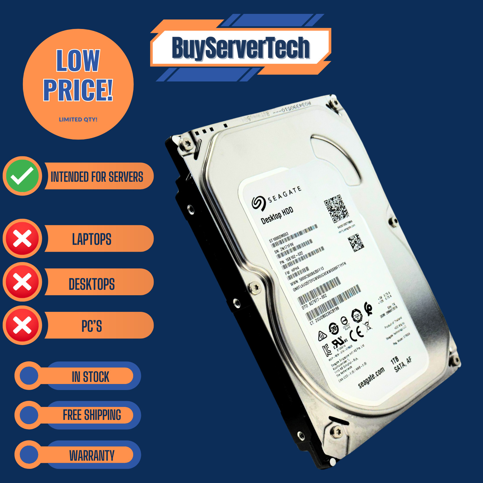 Seagate ST1000DM003 1TB 7200RPM SATA 6Gbps 3.5" HDD | 64MB | | 1YR
