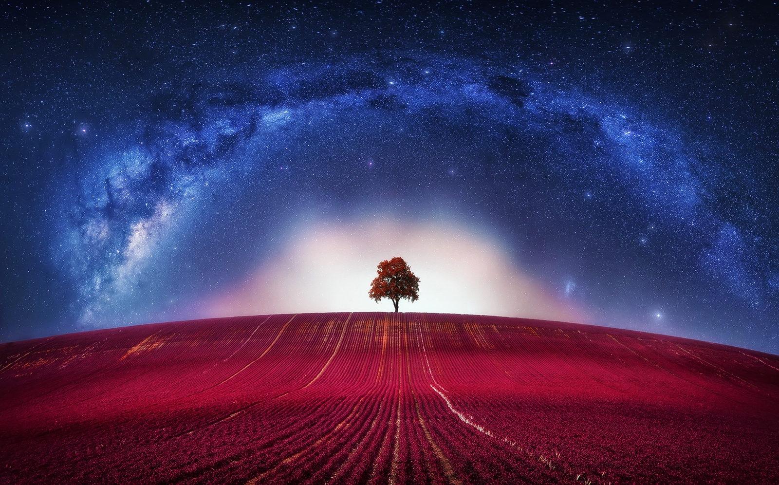 Landscape universe trees art stars sky galaxy field Custom Gaming Mat Desk