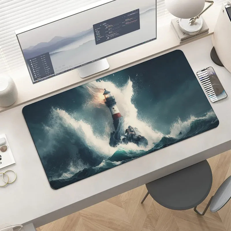 Stormy Lighthouse Ocean Art Desk Mat 90x40cm Gaming Keyboard Mouse Pad Art Decor
