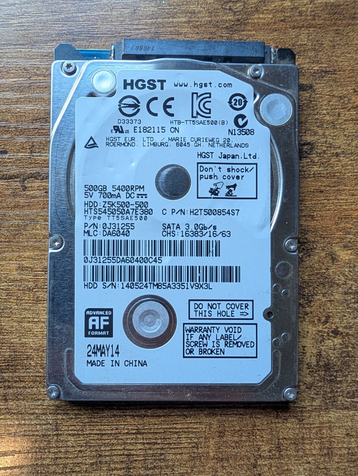 HDD Hard Drive SATA Laptop 2.5" HGST HTS545050A7E380 500GB Tested