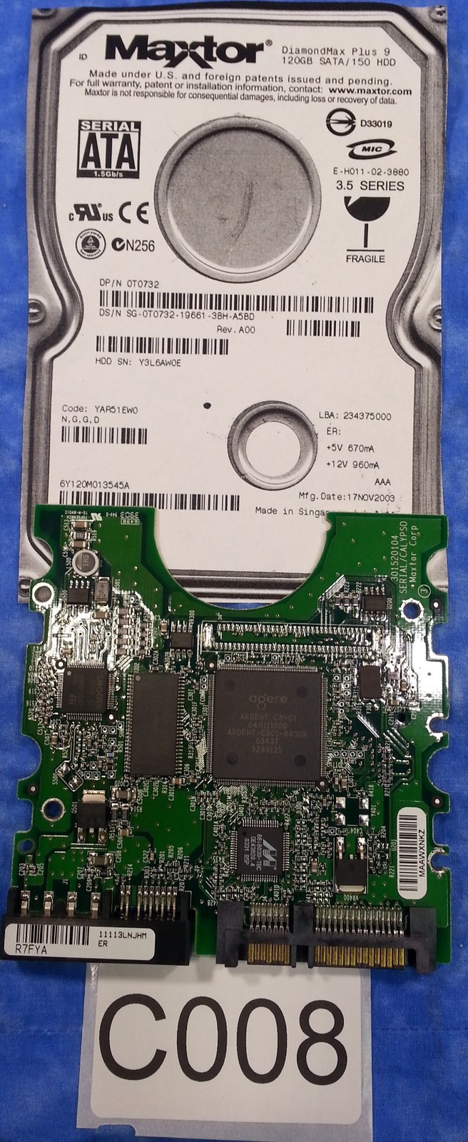 MAXTOR YAR51EW0 6Y120M013545A Hard Drive Controller PCB