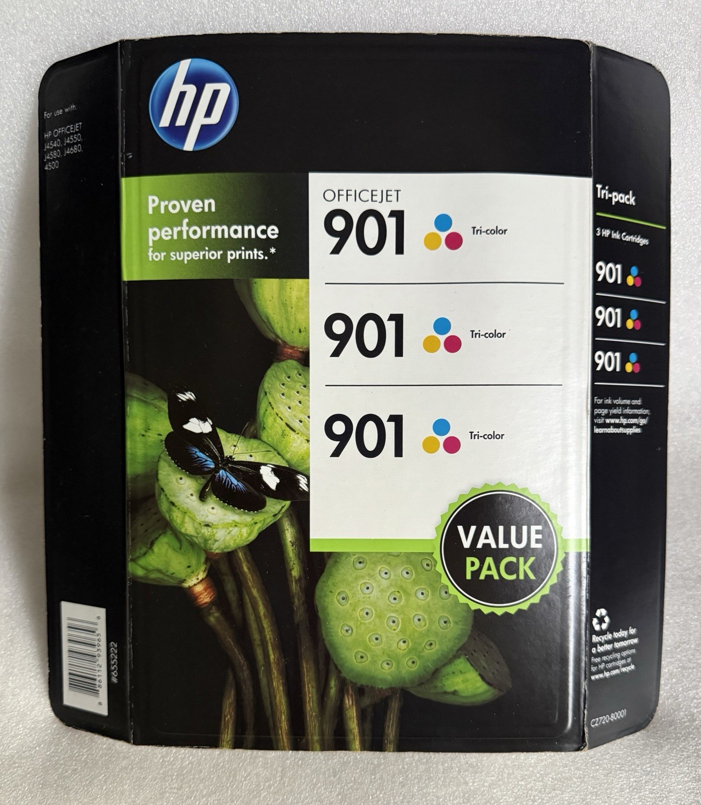 New Sealed Genuine HP 901 Tri Color Ink Cartridge 3 Pack NIP