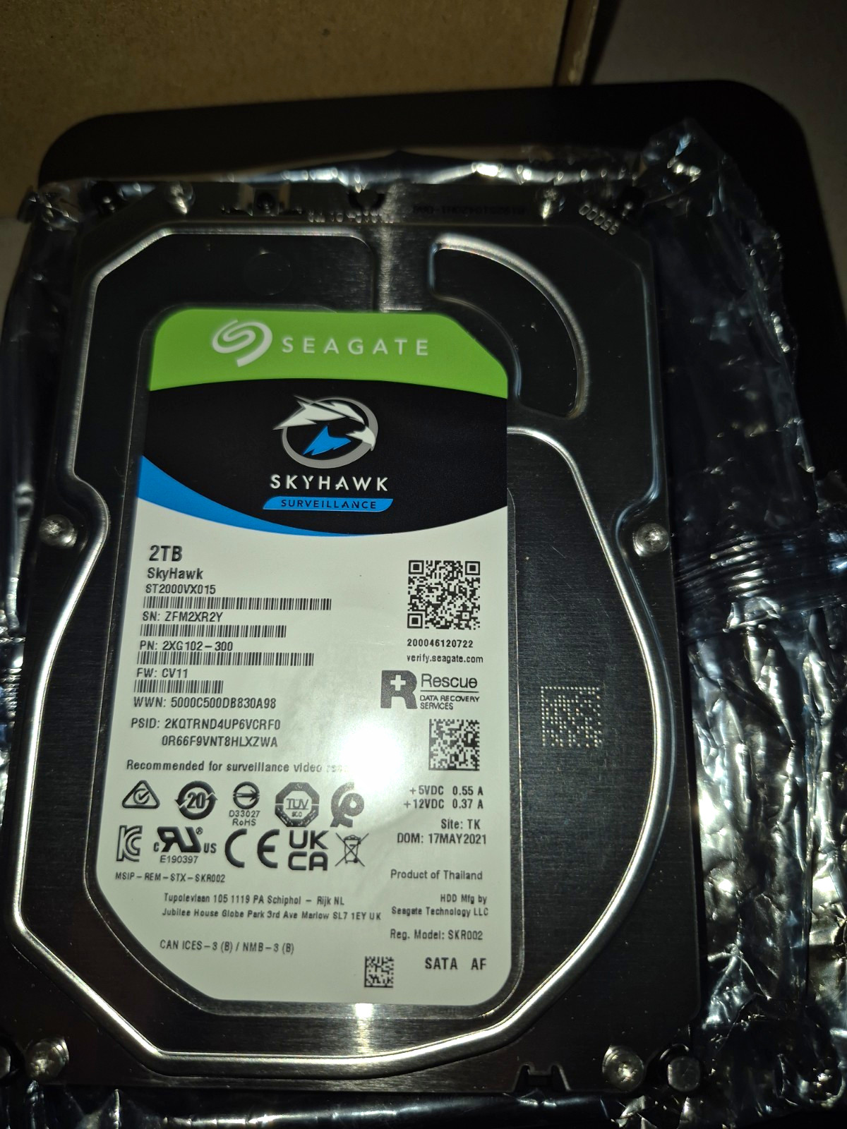 Seagate SkyHawk 2TB 3.5" SATA Internal HDD 5900RPM 256MB ST2000VX015