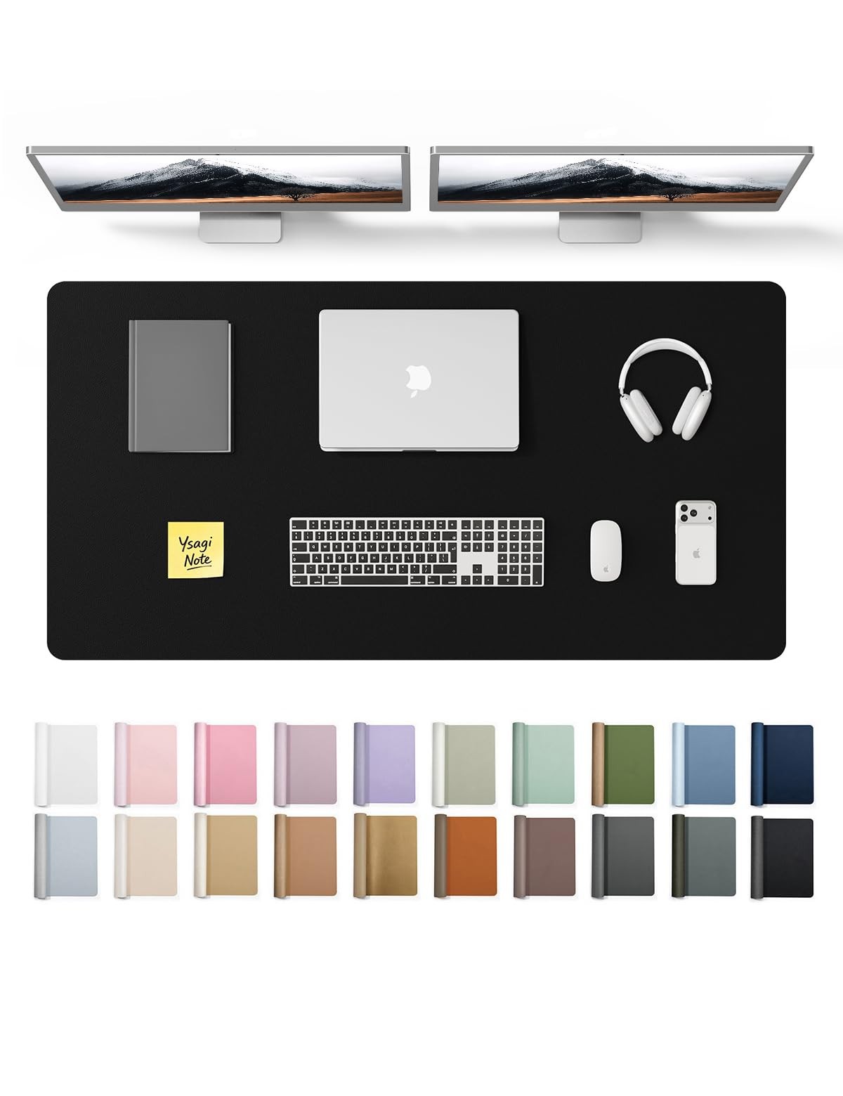 Black PU Leather Desk Protector Mat Large Mouse Pad Waterproof 47.2" x 23.6"