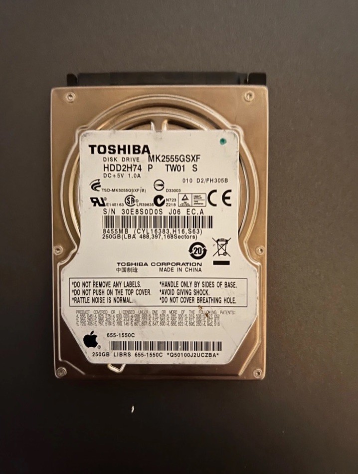 Toshiba MK2555GSXF HDD2H74 250GB SATA 2.5" HDD Hard Drive used
