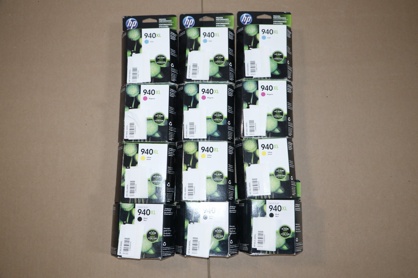 12 New OEM HP 940XL (CCCMMMYYYKKK) Ink Cartridges OfficeJet Pro 8000 8500