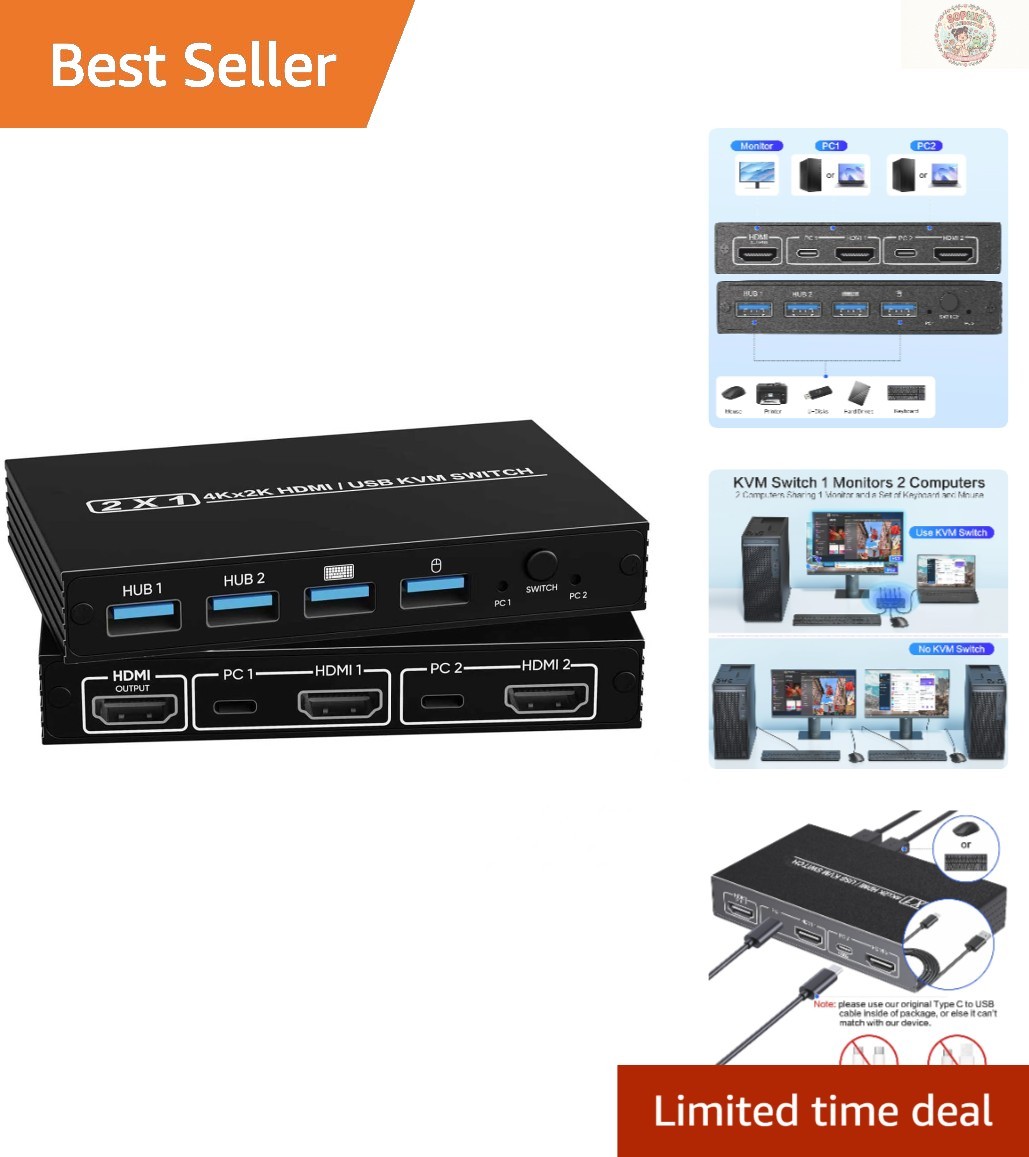 Multi-Device HDMI KVM Switch, Built-in 4 USB Ports - Plug and Play Simplicity