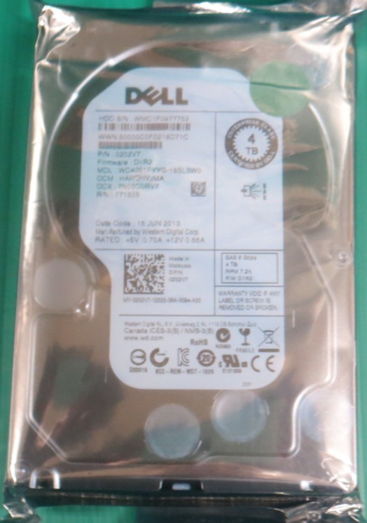 Dell / WD 4TB / 64MB / SAS 7.2K/ 3.5" HDD / WD4001FYYG-18SL3W0 / 0202V7 / Refurb