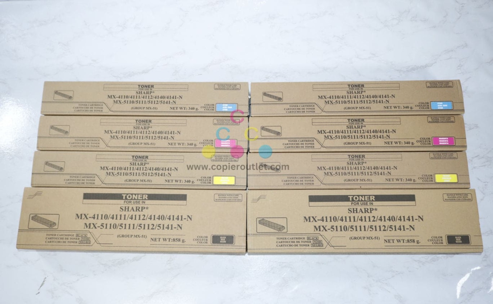 8 New Compatible Sharp MX-4110,4111N,4112N,4140N,4141N,5110N MX-51NT CMYK Toners