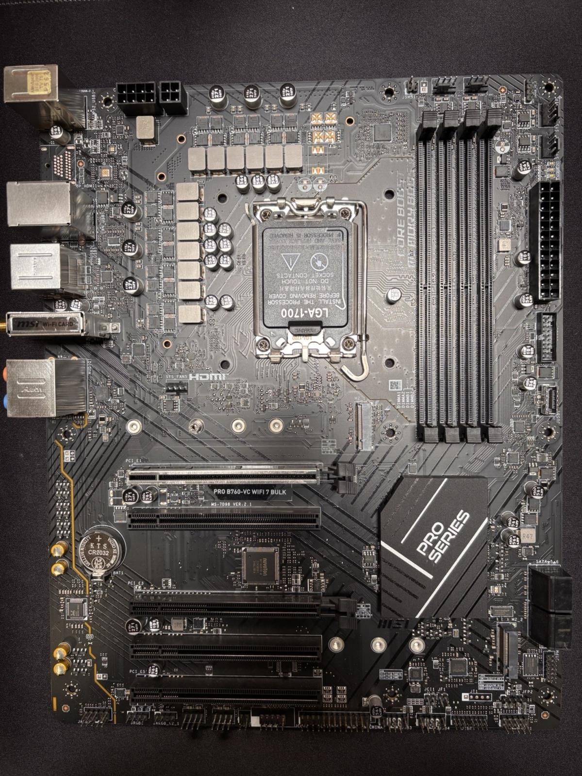 MSI PRO B760-VC WIFI 7 BULK Intel DDR5 Motherboard- w/ I/O Shield, Antenna, SATA
