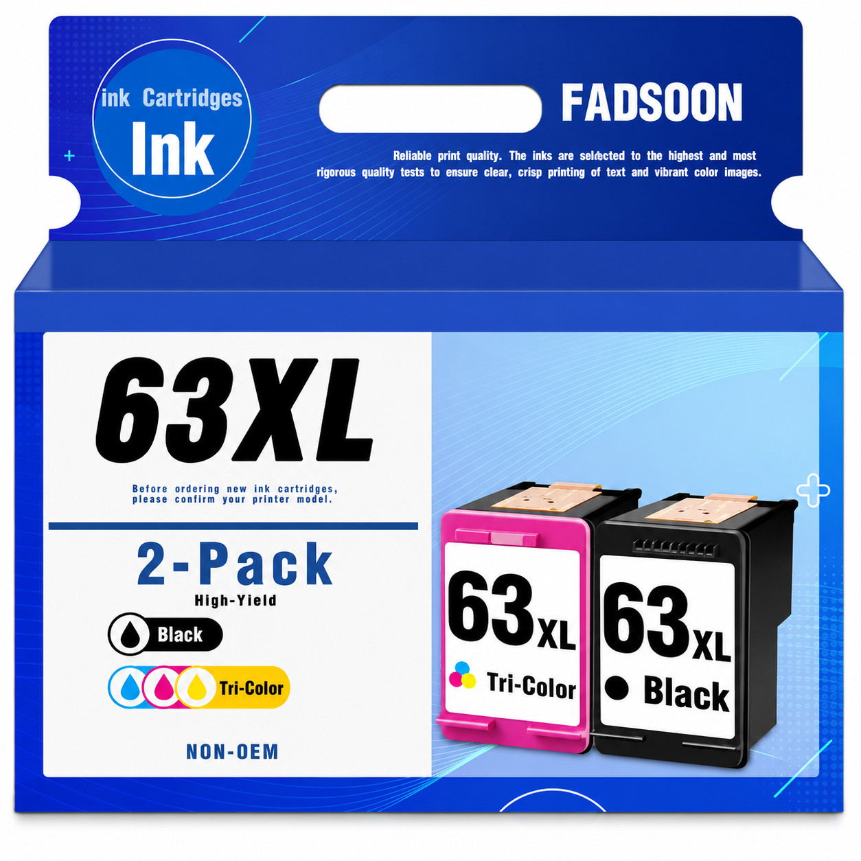 FADSOON® 2PK 63XL Ink Cartridges for HP OfficeJet 5200 5220 5230 Envy 4520 4516